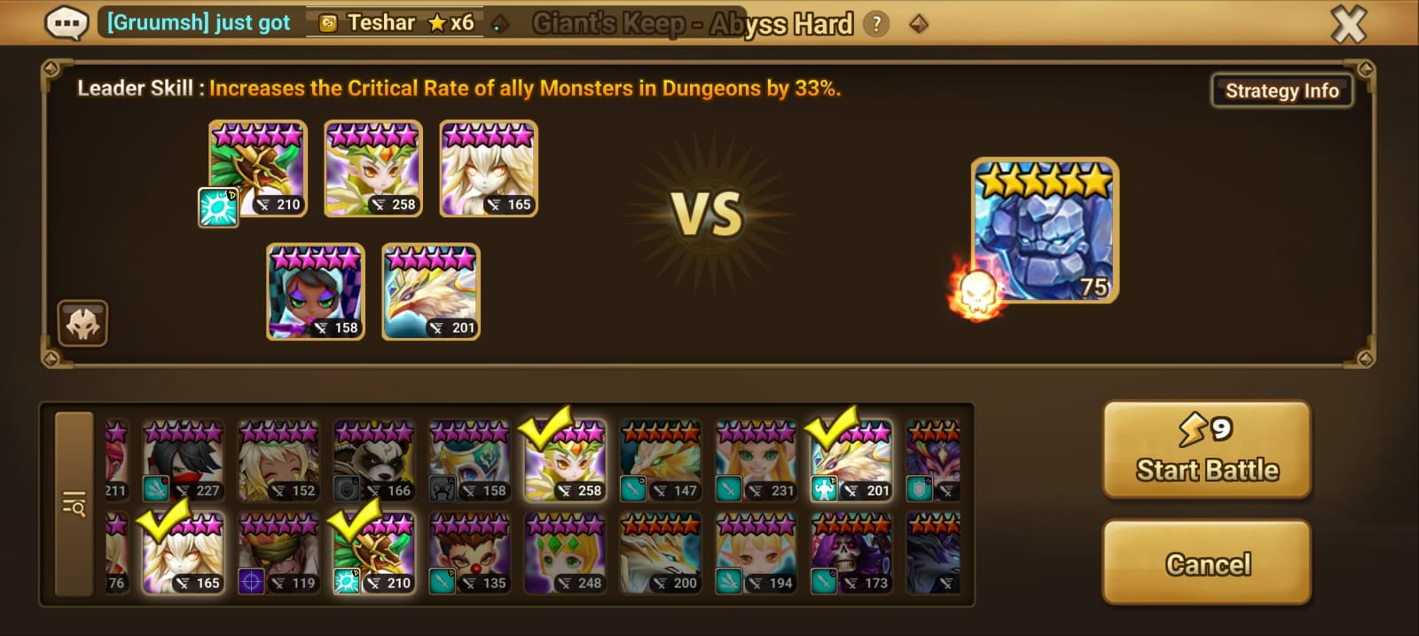 Summoners War Best Giants Dungeon Teams - Teshar Team A